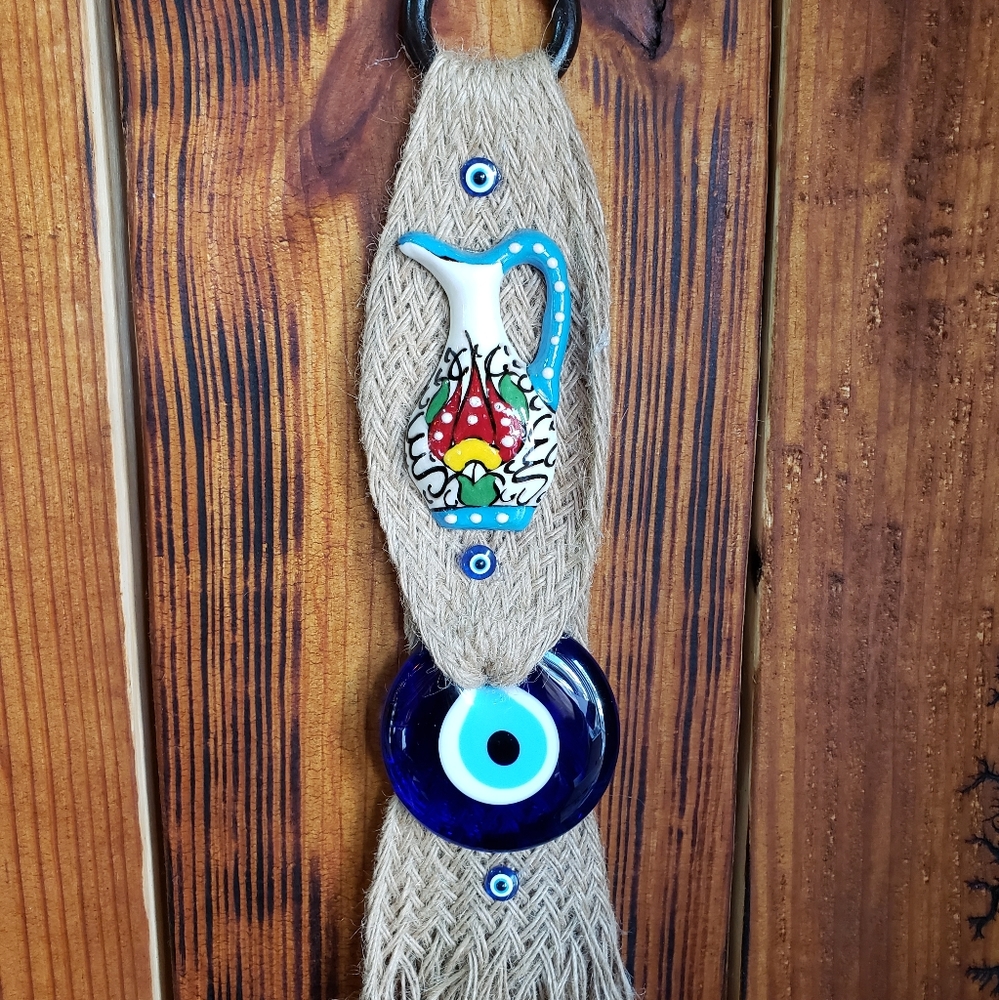 Evil eye and ceramic work wall hanging